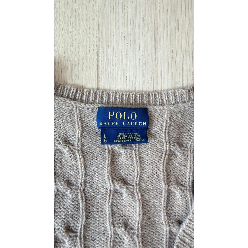 Polo Ralph Lauren Merino Wool Cashmere Cable Knit Brown Tan Sweater Women's L - Picture 3 of 7